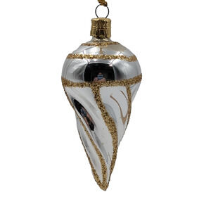 Vintage Czech Republic Handblown Glass Drop Ornament Silver & Gold Glitter Swirl